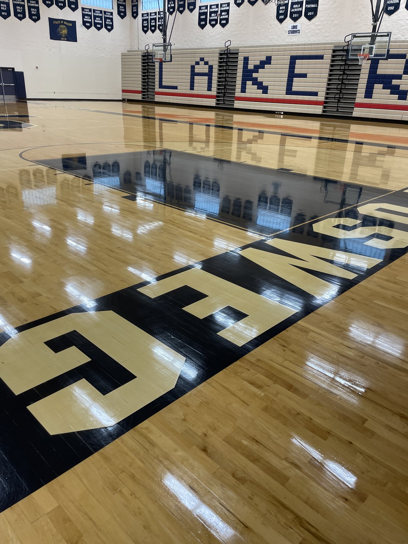 Refinished gymnasium floor in Lake Oswego, Oregon