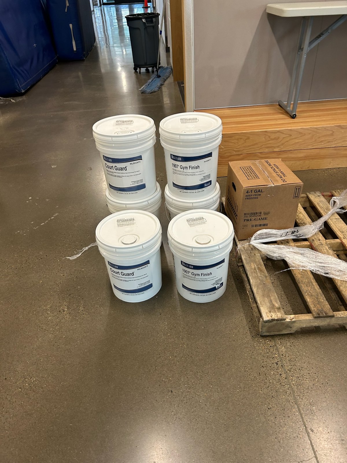 Gym-grade Hillyard gym-grade floor finish materials used by Portland Gym Floors